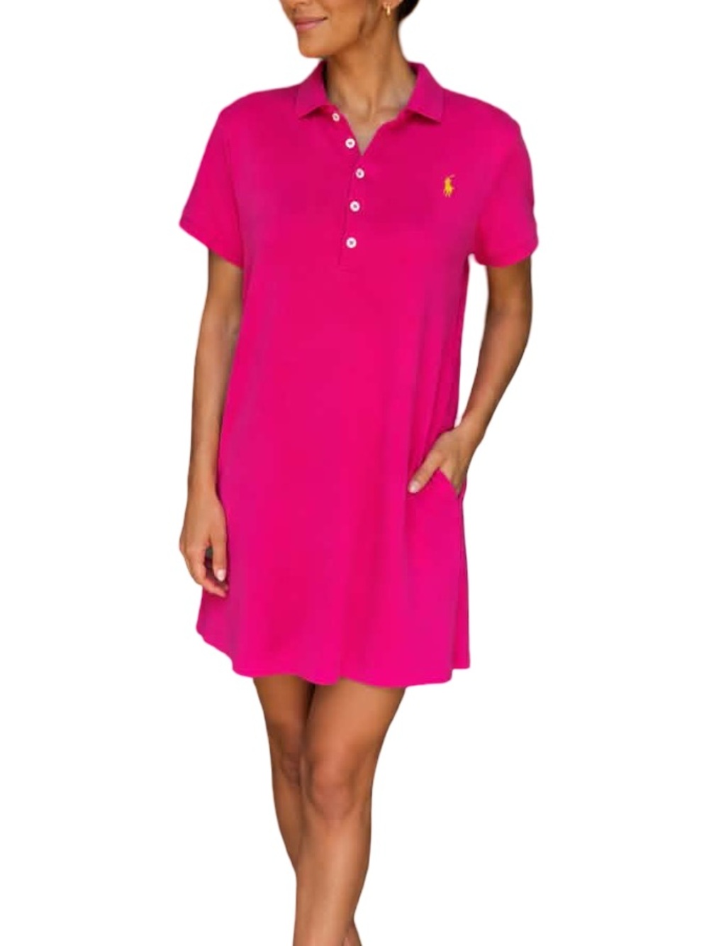 Ralph Lauren Bright Pink Polo Shirt Dress with Yellow Pony